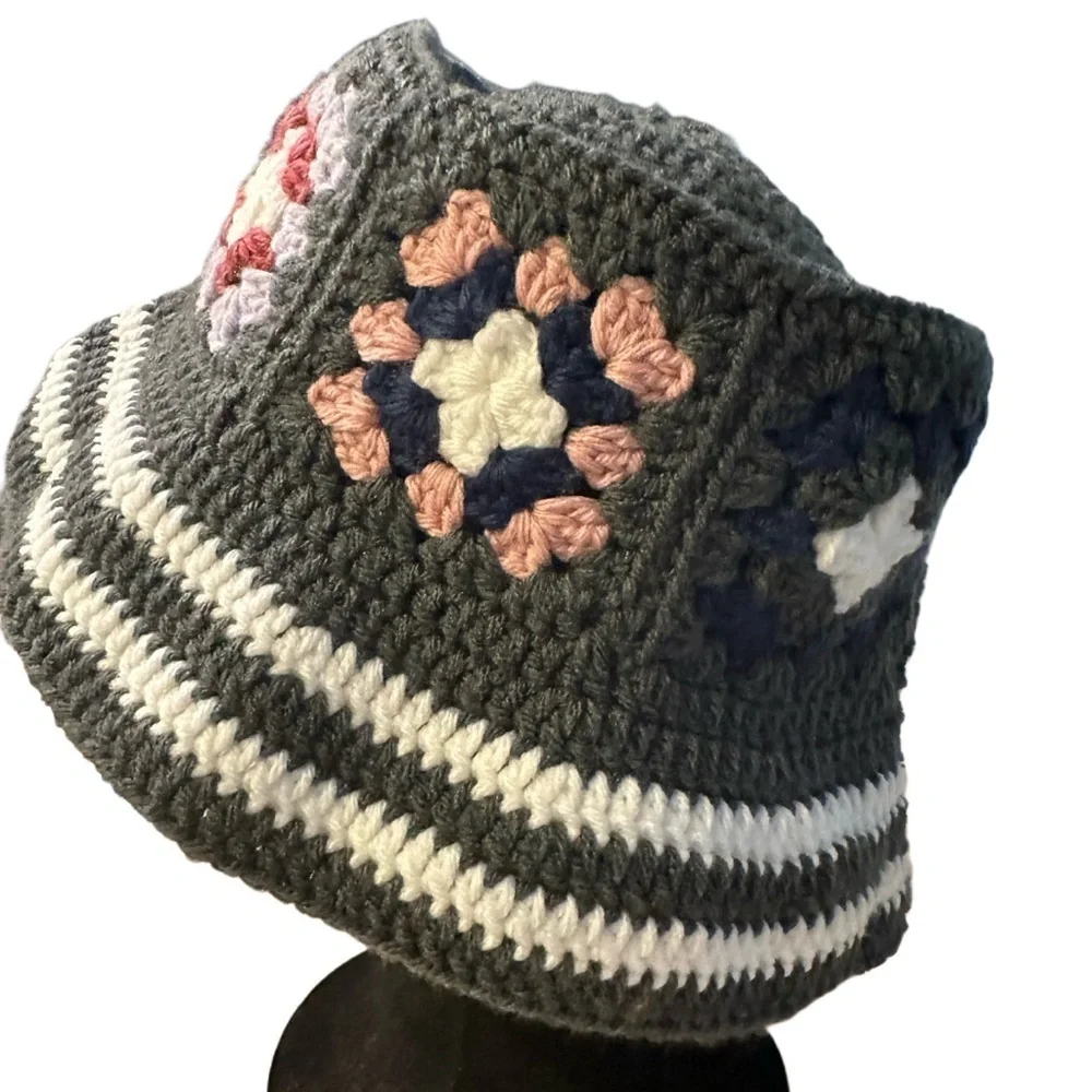 NEW Hand Crochet Boho Unisex Granny Squares Bucket Hat